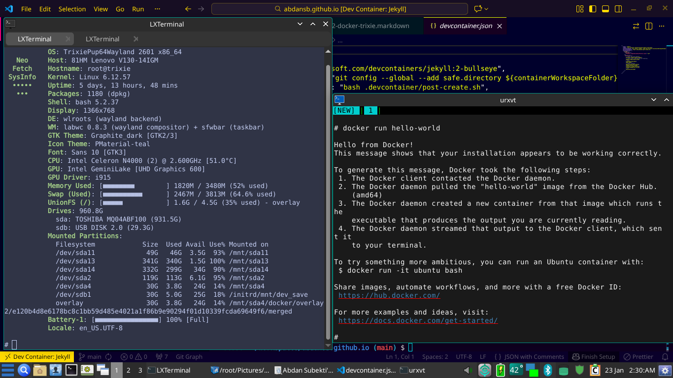 TrixiePup Wayland running Docker